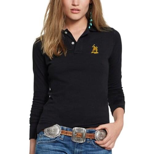 High quality Spring Autumn Womens Long sleeve polos shirts 100% Cotton Casual Solid color womens polos shirts Female slim tops