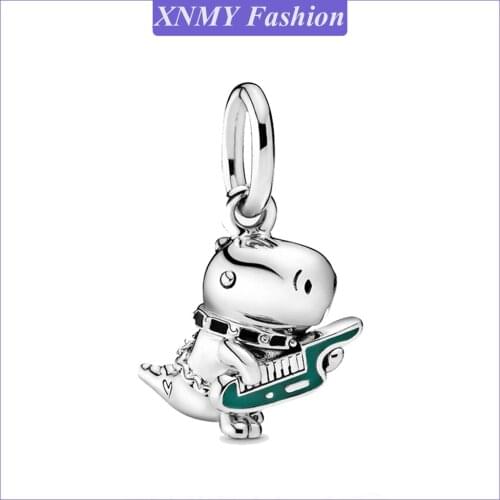XNMY New Silver Color Beads Dino the Dinosaur Punk Band Dangle Charms Fit Original Pandora Bracelets for Women Diy Jewelry