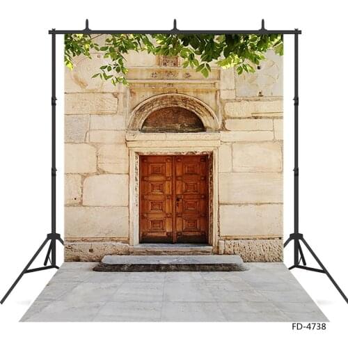 Green Leaves Brick Wall Wooden Door Photography Background Vinyl Backdrop Foond Photo for Portrait Children Baby Pets Photocall