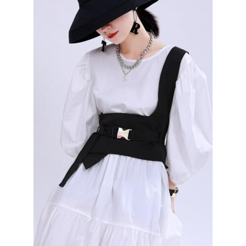 Womens Runway Fashion Black Fabric Vest Cummerbunds Female Dress Corsets Waistband Belts Decoration Wide Belt TB1814