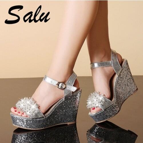 Salu 2020 New Summer Women Sandals High Quality Genuine Leather Shoes Woman Wedges Heel Sandals Females Fashion Shoes Sandals