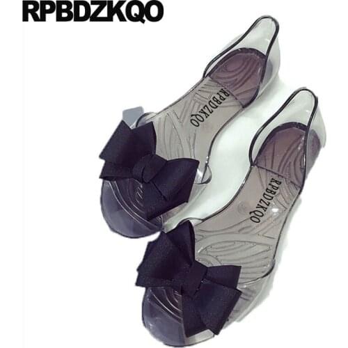 Transparent china sandals chinese jelly summer bow slip on 2019 black ladies beautiful flats shoes breathable roll up women drop