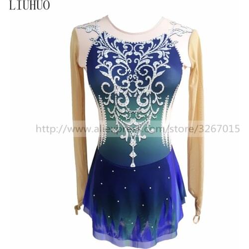 Figure Skating Dress Customized Competition Ice Skating Skirt for Girl Women Rhythmic gymnastics Navy blue white pattern