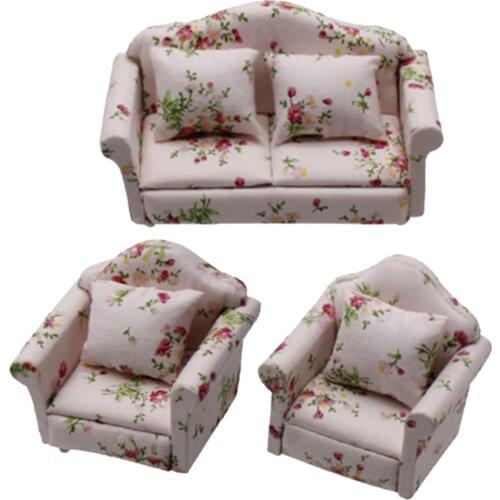 1/12 Mini Sofa Love Seat Dollhouse Miniatures Furniture Decor DIY Accs