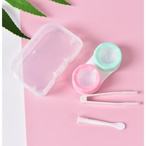 1set Plastic Contact Lens Box Holder Cute Small Mini Tweezer Stick Eyewear Bag Container Contact Lenses Soak Storage Random