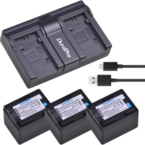 3x 3000mAH BP-727 BP 727 Camera Battery + USB Charger for Canon BP-709,BP-718,BP-727,CG-700,VIXIA HF M50,M51,M52,M560,R300,R306