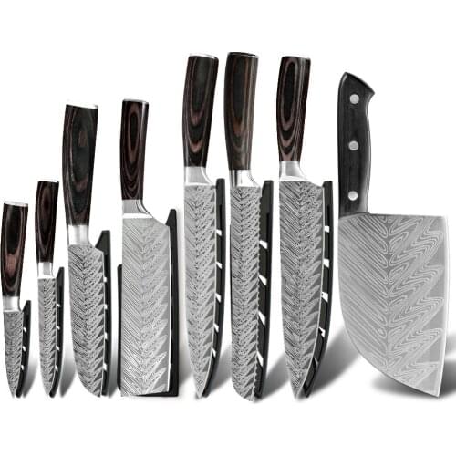 8PCS Kitchen Knives Set Butcher Cleaver Full Tang Knife Sheath Cover Bone Fish Cutter Slicing Chopper Hunting Camping Tools