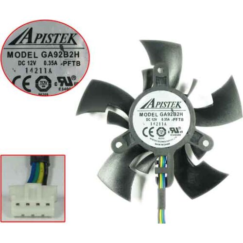 APISTEK GA92B2H -PFTB DC 12V 0.35A Dia. 85mm C.T.C 43mm 4-Wire Server Frameless Fan