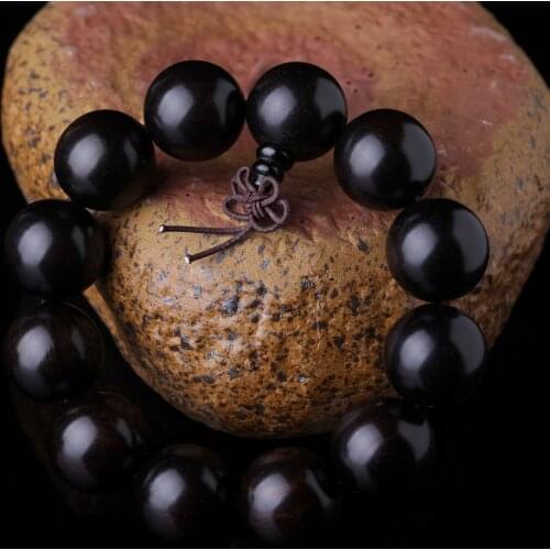 Asian Rosary Ebony KAMAGONG Hardwood Ebony Handmade Wooden Bead Elastic Bracelet