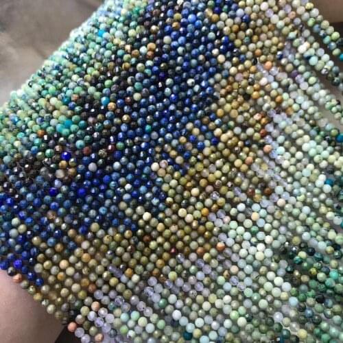 Loose beads Gradient blue COLOR 2MM ROUND faceted Malachite Lapis for DIY Wholesale 14" FPPJ gemstone