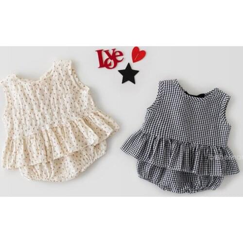 Black White Plaid/floral Romper for Newborn Baby Girls Short Puff Sleeve Infant Bodysuit for Toddler Girls Clothing Set Children