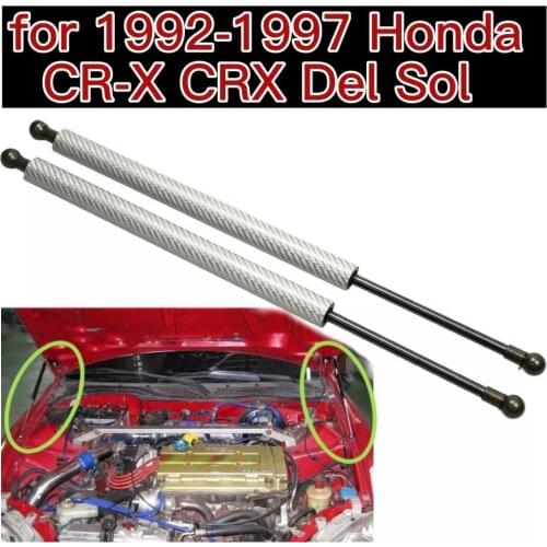 Front Hood Bonnet Gas Struts Lift Support Shock Damper Carbon Fiber For 1992-1997 Honda CR-X CRX Del Sol