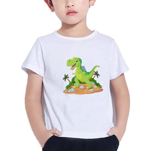 Kids T Shirt Cute Little Dinosaur Print 2021 New Summer T-Shirt Short Sleeve White Tshirt Baby Girl/Boy Kawaii Top Tees