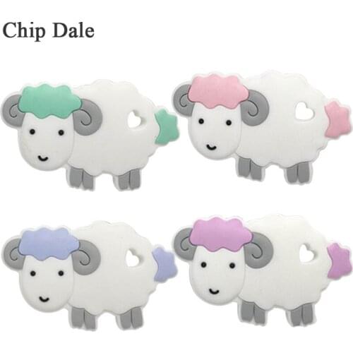 Chip Dale 1Pcs Food Grade Sheep Silicone Teethers DIY Animal Baby Ring Teether Infant Baby Silicone Chew Charms Teething Gift