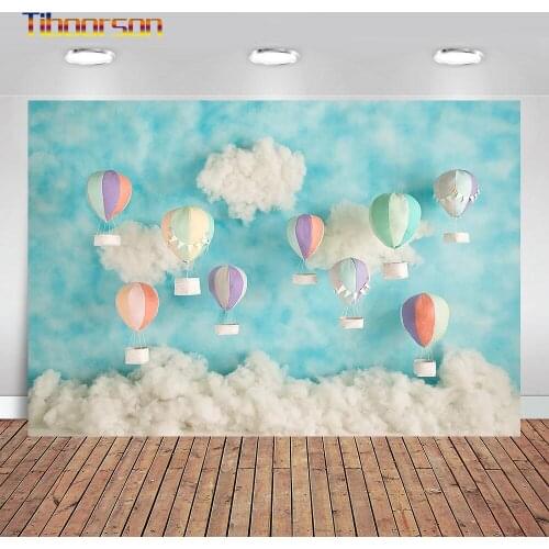 Childrens Backdrop 3D Paper Made Flying Hot Air Balloon Clouds Background For Photography Photocall Photozone For Photo Studio