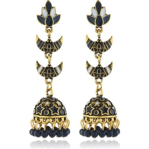 Ethnic Retro Big Geometric Turkish Bells Indian Jhumka Earrings Womens Classic Vintage Turkey Golden Tassel Earrings Bijoux