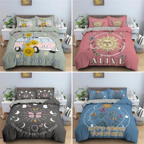 Cartoon Pattern Duvet Cover Set Kids Bedding Set Sunflower Pattern Comforter Cover Bed Linen King Queen Bedclothes for Teens