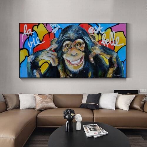 Colorful Street Graffiti Art Canvas Painting Smile Monkey Posters and Prints Abstract Animal Wall Art Picture for Living Room