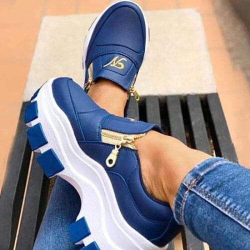 Fashion Women Sneakers Women Smooth Thick Sole Comfortable Casual Shoes Outdoor Zipper Vulcanized Shoes