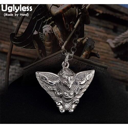 Uglyless Real 925 Sterling Silver Handmade Hinduism Men Eagle God Pendant without Necklace Vulcanized Thai Silver Fine Jewelry