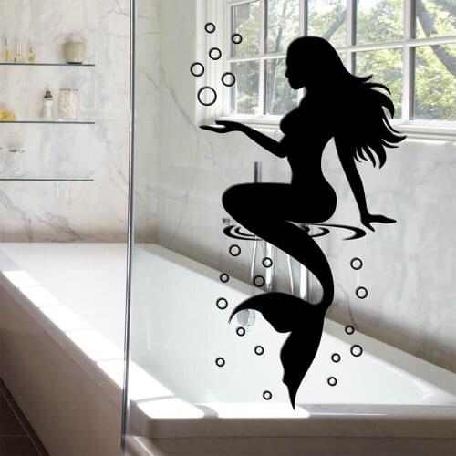 Cute Mermaid wall Stickers for Home Decoration Bathroom Glass Wallpaper PVC Removable Waterproof Environmental Wallpaper DA