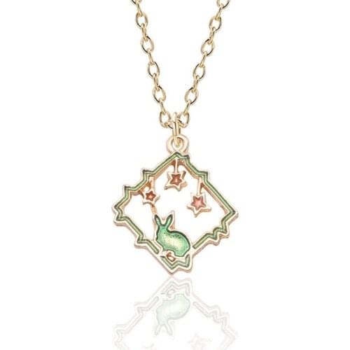 Cute Girls Enamel Rabbit Choker Necklace Women Korea Style Gold Color Starry Sky Star Pendant Necklace Female Jewelry Party Gift