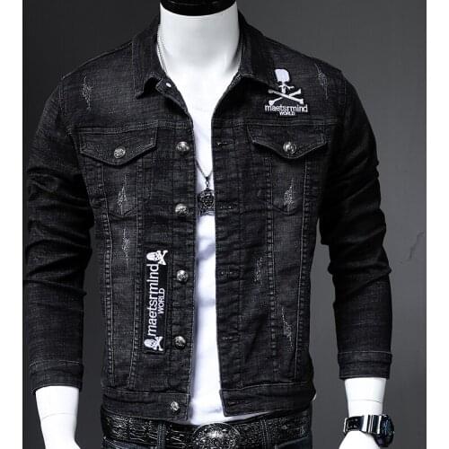 Trendy Brand New Embroidered Flower Denim Jacket Male Youth Long-sleeved Personality Printing Korean Jacket Trend Coat Men