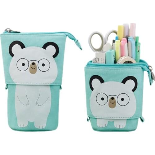 Cartoon Telescopic Pencil Case Cartoon Animal Stand Up Zipper Pencil Bag Stationery Patchwork Pouch for Boys Girls