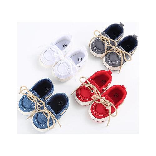 2021 Newest Arrival Toddler Baby Girls Boy Lace Up Denim Heart Toddler First Walk Soft Leather Shoes