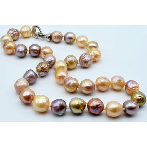 Rainbow pearl necklace, natural color baroque pearl, heart-shaped buckle, diameter 11-12mm, natural freshwater pearl, ladies nec