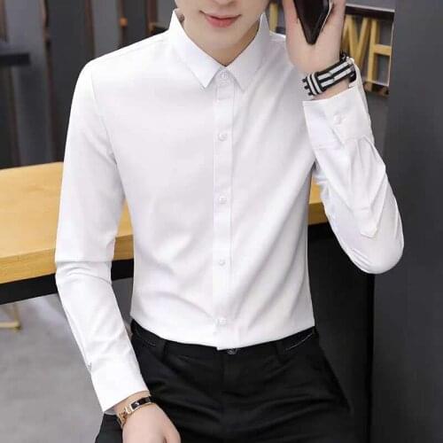 Spring white shirt mens long-sleeved shirt Slim fit autumn youth pure color casual shirt mens work professional tooling