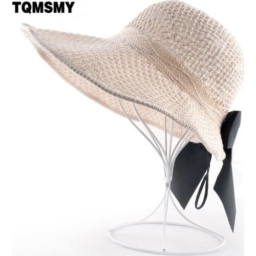 Summer Sun hats for Women Knitted straw Hat Solid Color Bow-knot Floppy caps Ladie Outdoor Casual Visor Empty top Beach Chapeau