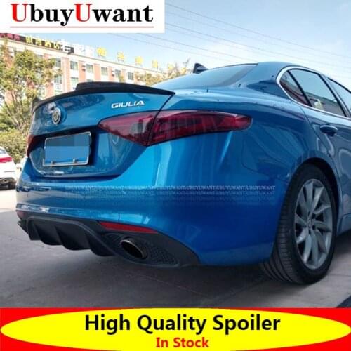 UBUYWUANT For Alfa Romeo Giulia Spoiler Carbon Fiber Rear Trunk Spoiler Black Finish Quadrifoglio Verde QV Style 2015 - UP