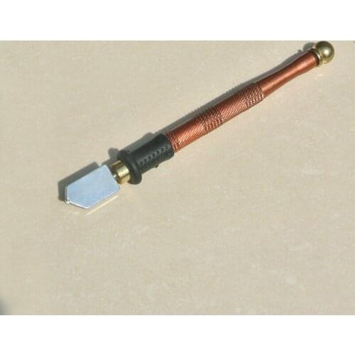 Antique Copper Diamond Tile Glass Cutter, Metal Handle Oil Feed Carbide Tip Glass Cutter, 3-10mm Thickness, Pencil Shape