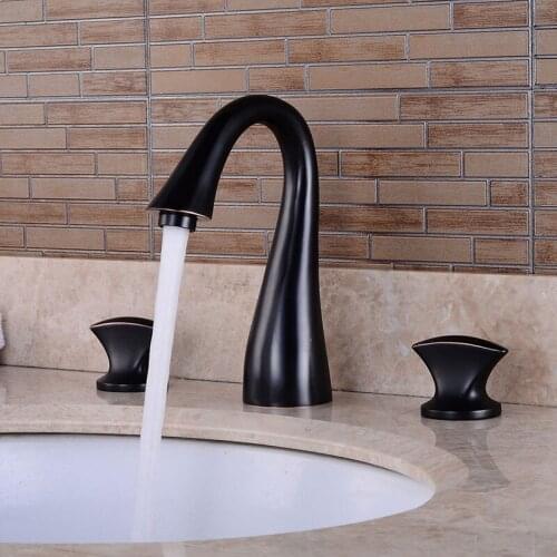 Bathroom Gold/Chrome/Nickel Brushed basin mixer faucet double handle Three Hole Basin Mixer Hot And Cold Water Wash basin Faucet