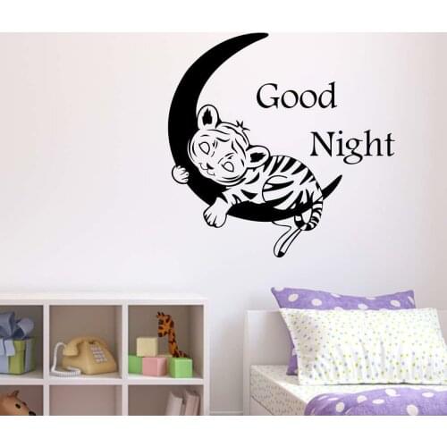 Good Night Sleep Wall Sticker Vinyl Moon Cartoon Tiger Nursery Babys Bedroom Wall Decal Decor Removable Waterproof Mural z033