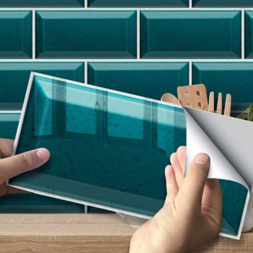Waterproof PVC Turquoise Terrazzo Self-adhesive Bathroom Tile Stickers For Home and Kitchens Decors 20x10cm