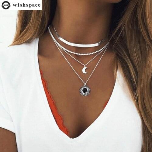 Wishspace beach summer wind exaggerated multilayer metal fashion women pendant necklace fashion jewelry wholesale