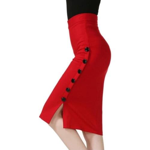 Skirts Women Elegant OL Tight Office Work pencil skirt OL Sexy Open Slit Button slim High waist Ladies Skirt Plus Size 5XL