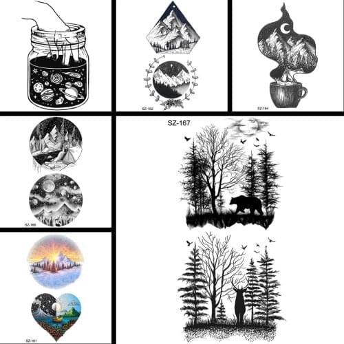 YURAN Fashion Valley Tattoo Stickers Women Body Arm Temporary Tattoo Men Ankle Univers Glass Bottle Fake Tatoos Black Makeup Tip