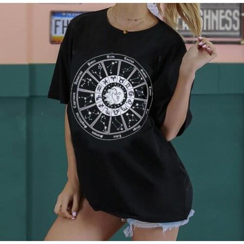 Zodiac Signs T Shirt Women Casual Streetwear Oversized Short Sleeve Tshirt Aesthetic Cosmic Tee Cute Grunge Fashion Summer Top