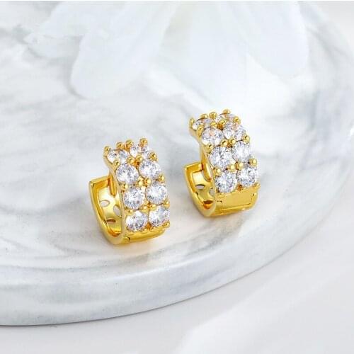 Shiny Zirconia Hoop Earrings 24K Gold Plated Hollow Small Huggie Earrings for Women Trendy Party Jewelry Gift