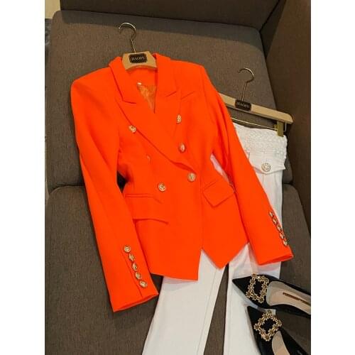 Womens Double Bone Silver Metal Lion Button Light Green Long Sleeve Blazer Classic Baroque Street Designer Blazer