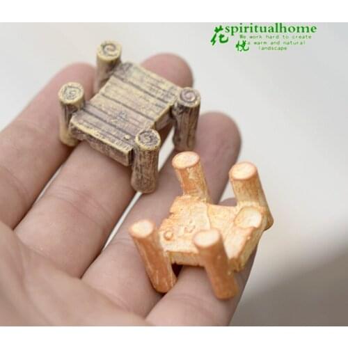 1pc Fairy Garden Miniatures Decoration Crafts Grey Yellow Wooden Bridge Miniature Fairy Figurines Resin Bonsai Micro Landscape