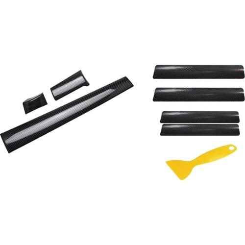 2 Set Car Accessories: 1 Set Car Front Center Control Dashboard Cover & 1 Set Car Door Plate Sill Scuff Cover Sticker