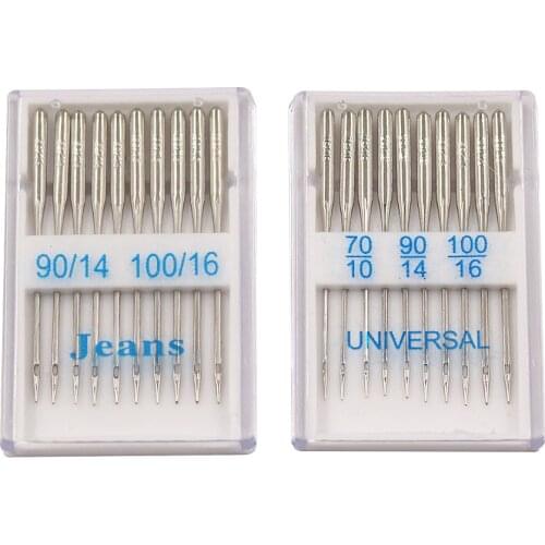 20Pcs/Set Silver Sewing Machine Needles Ball Point Head 70/10 90/14 100/16 Jeans&General Home Stainless Steel Sewing Needles