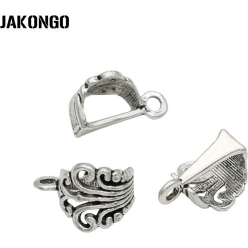 JAKONGO 20pcs Antique Silver Plated Bails Beads for Jewelry Making Bracelet and Necklace Handmade Charm Connectors