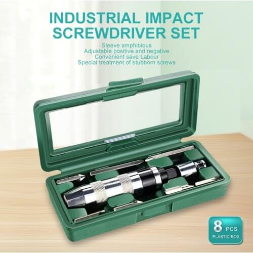 8pcs Multi-purpose Heavy Duty Impact Screwdriver Set Shock Screw Driver Chisel Bits Tools Socket Kit with Case Flat & Philli