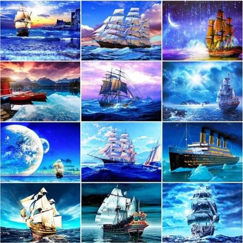 5D DIY Diamond Painting Cross Stitch Ship Full Square round Diamond Embroidery Landscape Mosaic Rhinestone Home Decoration