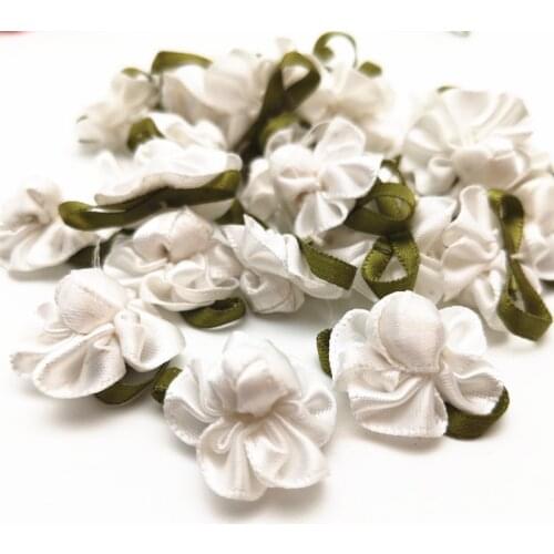 White 20pcs Ribbon Flower carnation Appliques sewing/craft/wedding lots~sale